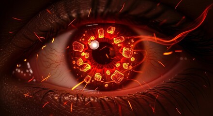 Fiery Eye Close Up with Embers and Ashes.