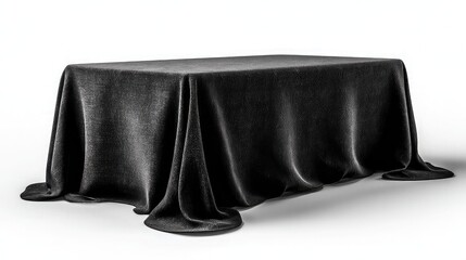 Adjustable black table cloth mockup isolated on white, event decor linen product template concept for retail, design ads