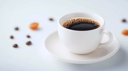 Fototapeta premium Black Brew in White Cup on Table, Minimalist Style, Calm Environment