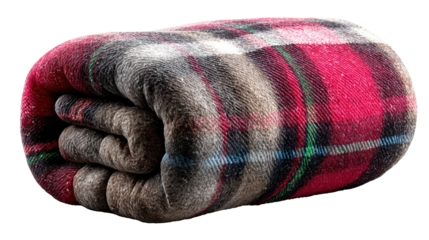 Cozy Plaid Blanket: A folded plaid blanket, showcasing a blend of vibrant colors and a tactile texture, evokes warmth, comfort, and classic elegance.