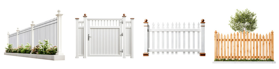 White Fence Collection: Variety of Styles on White Background