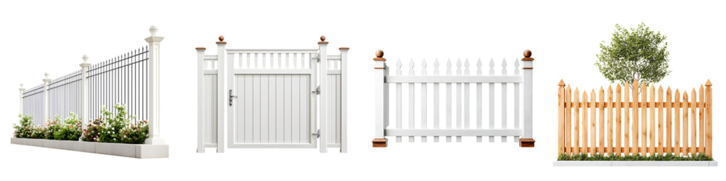 White Fence Collection: Variety of Styles on White Background