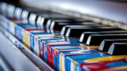 Artistic transformation a piano keyboard with vibrant, playful colors