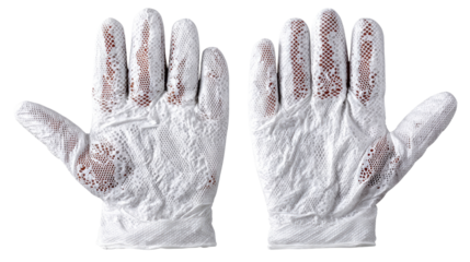 Textured Gloves: a detailed view of a pair of well-worn gloves that displays their texture, form and history. 