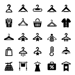 Clothing Store Vector Set – Hangers, Shopping Bag, Fitting Room, Sale Banner – Fashion Retail Icons for Boutique Branding, E-Commerce & Window Display Design