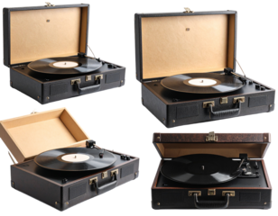 Classic Vinyl Record Player Set on White Background