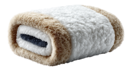 Cozy Rolled Towel: A close-up, top-view studio shot presents a softly rolled towel, showcasing its intricate texture and comforting embrace.