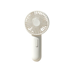 A compact, light beige handheld fan