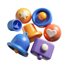 Collection of Colorful 3D Social Media Notification Icons on Black Background Modern Digital Communication Concept