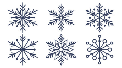 Obraz premium Six Dark Blue Symmetrical Snowflake Vector Patterns