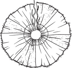 Radial pattern with central opening and fringed edge black and white