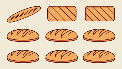 Six Global Bread Types Vector Illustration Baguette Loaf