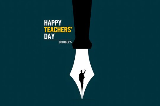 Happy Teachers' Day Vector Illustration with Symbolic Pen and a Person Inside the Nib