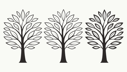 Obraz premium Three Stylized Black Tree Silhouettes Variations white