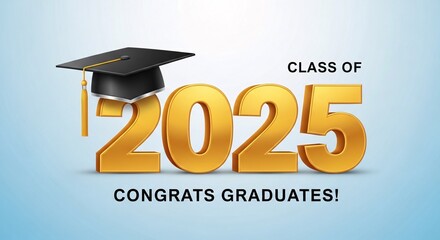 Golden class of 2025 graduation announcement with cap