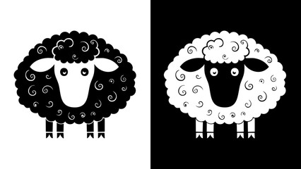 Black and White Sheep Illustration.
