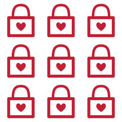 A seamless pattern of a red padlock icon with a heart shape inside, symbolizing love, security, privacy, protection, and commitment. Ideal for Valentine's Day designs.