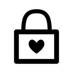 A black padlock icon with a heart inside, symbolizing love, security, privacy, protection, and commitment. Ideal for Valentine's Day designs.