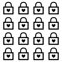A seamless pattern of a black padlock icon with a heart shape inside, symbolizing love, security, privacy, protection, and commitment. Ideal for Valentine's Day designs.