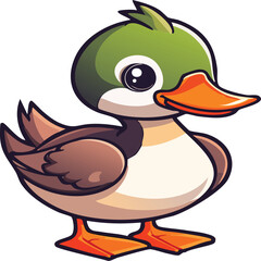 Cartoon Happy Duck Vector with Bold Line Art Style