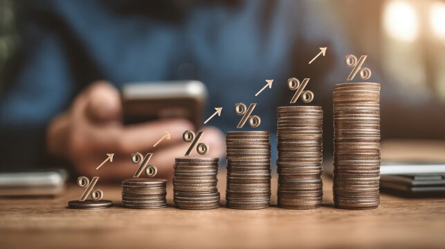 The coins stacked representing growth and financial increase in investments.