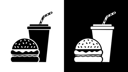 Burger and Drink Icon Illustration.