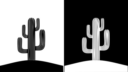 Stylized Cactus Plant Black and White.