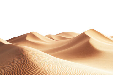 Golden desert sand dunes with rippled textures and shadows isolated on transparent background