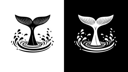 Whale Tail Silhouette in Water.
