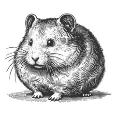 Hamster sketch engraving vector illustration. Scratch board imitation. Black and white image.
