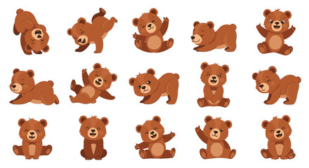Fototapeta premium Cute cartoon bear characters in various poses and expressions 