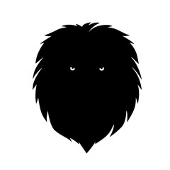 Minimalist lion head silhouette in solid black with subtle eyes, ideal for logo designs, mascots, or modern animal-themed graphics