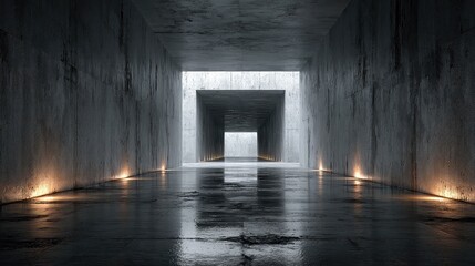 Brutalist concrete corridor light with dramatic industrial architecture, urban design background for business, tech, and ads