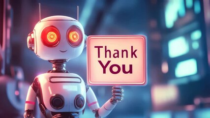 cute robot with thank you sign illustrated animation - Powered by Adobe