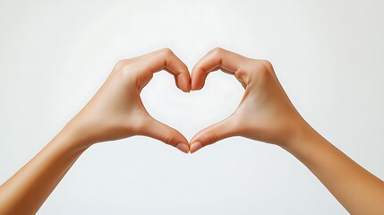 Obraz premium Woman hands forming a heart shape against a bright, neutral backdrop