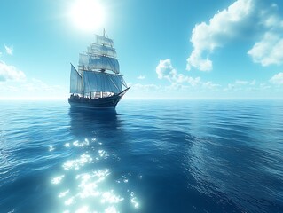 Fototapeta premium Sailing Ship, Ocean, Sunny Sky