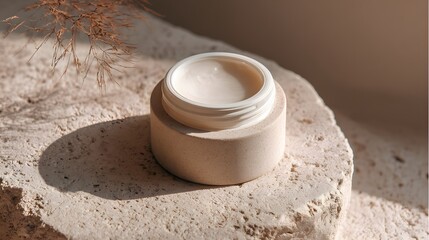 Minimalist organic skincare natural aesthetics in studio cosmetic containers