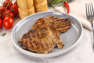 Grilled pork neck sirloin steak