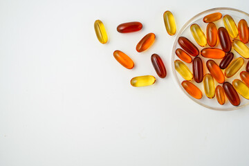 Vitamins capsules, fish oil, soft gels, supplements, omega 3, omega 9, vitamin D, vitamin E