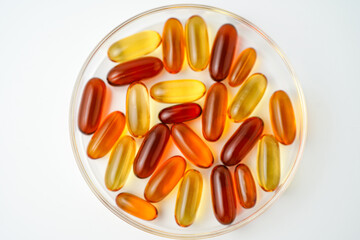 Vitamins capsules, fish oil, soft gels, supplements, omega 3, omega 9, vitamin D, vitamin E