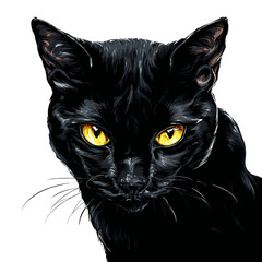 scary evil black cat with demonic eyes clipart	
