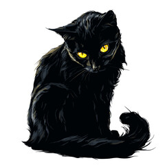 scary evil black cat with demonic eyes clipart	
