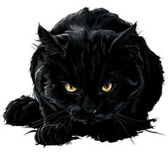 scary evil black cat with demonic eyes clipart	
