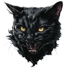 scary evil black cat with demonic eyes clipart	
