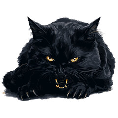 scary evil black cat with demonic eyes clipart	
