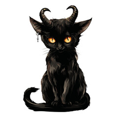 scary evil black cat with demonic eyes clipart	
