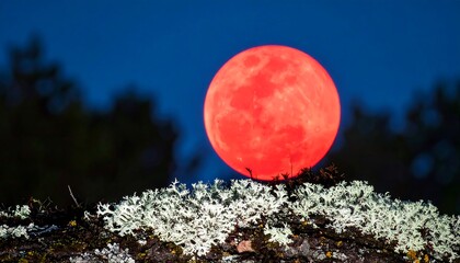 Viewing Full Red Moon Rising in Dark Blue Sky