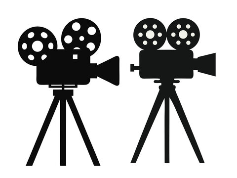 Silhouette vintage movie camera set  on tripod vector.eps