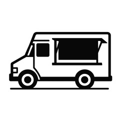 Simple Food Truck Outline Icon - Street Food Vendor Vehicle Symbol