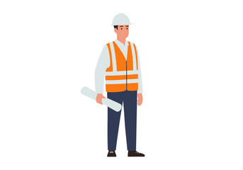 A construction worker in work clothes holding plans